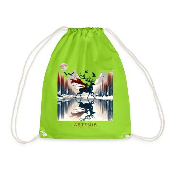 Artemis Greek goddess riding a deer. Full moon. - Drawstring Bag - neon green - Front
