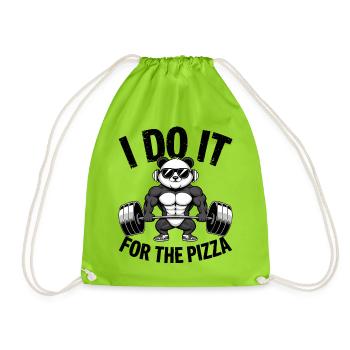 I Do It For The Pizza Barbell Bodybuilder - Drawstring Bag - neon green - Front