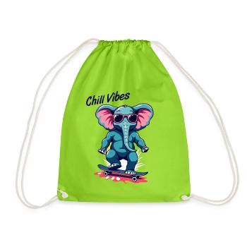 Elephant Skateboard Skater Chill Vibes - Drawstring Bag - neon green - Front