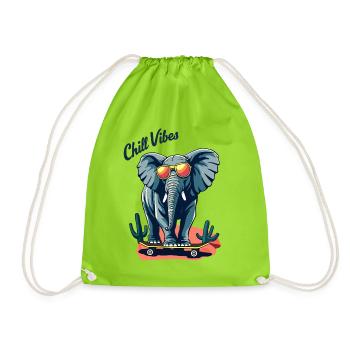 Elephant Skateboard Skater Chill Vibes - Drawstring Bag - neon green - Front