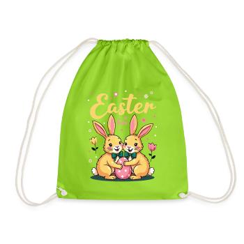 Pâques est là – Doux lapins de Pâques avec œuf de Pâques - Sac de sport léger - vert néon - Devant
