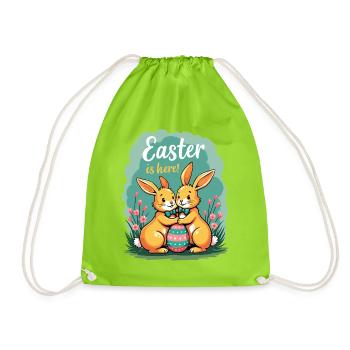 Pâques est là – Doux lapins de Pâques avec œuf de Pâques - Sac de sport léger - vert néon - Devant