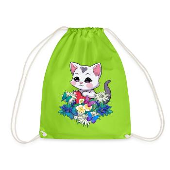Spring Cats Cat Heart Tyrol Austria Child - Drawstring Bag - neon green - Front