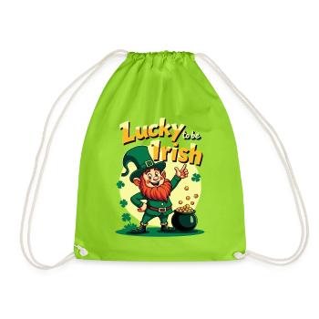 Lucky to be Irish – St. Patrick's Day Leprechaun - Drawstring Bag - neon green - Front