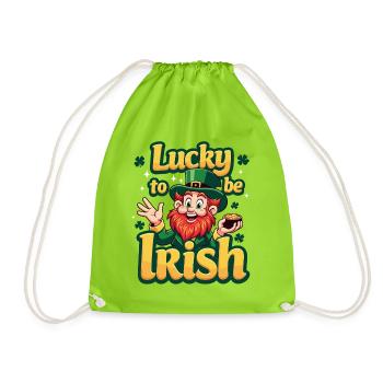 Lucky to be Irish – St. Patrick's Day Leprechaun - Drawstring Bag - neon green - Front