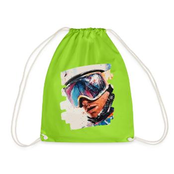 Snowboarder powder snow - Drawstring Bag - neon green - Front
