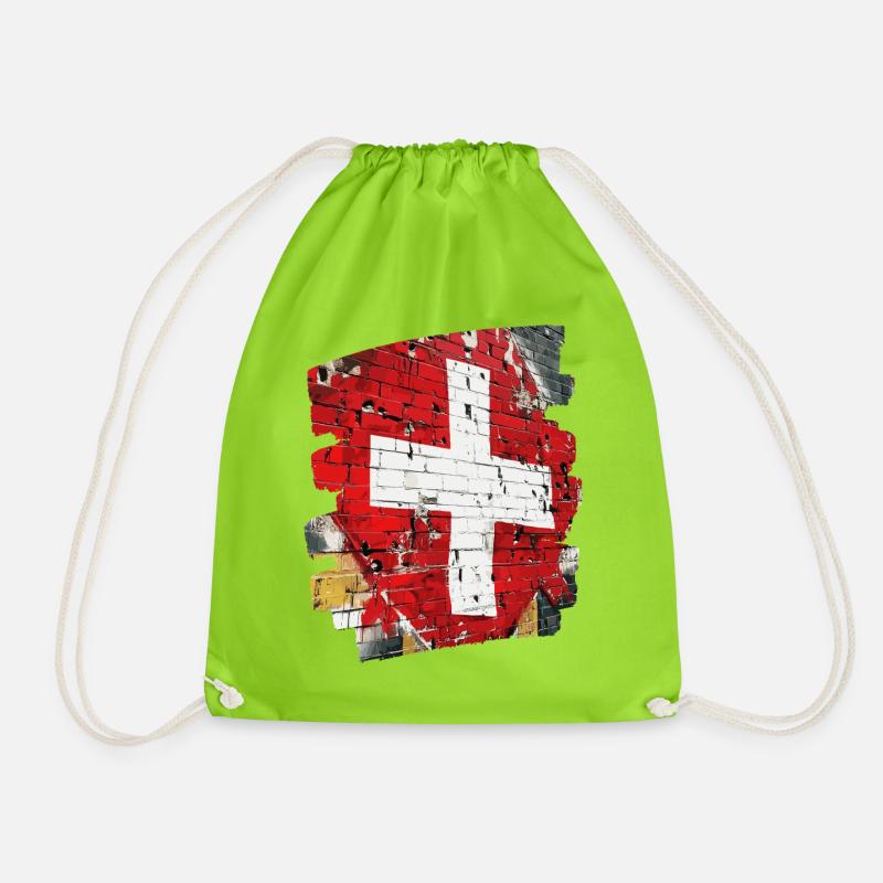 Schweizer Flagge Schweiz - Turnbeutel - Neongrün