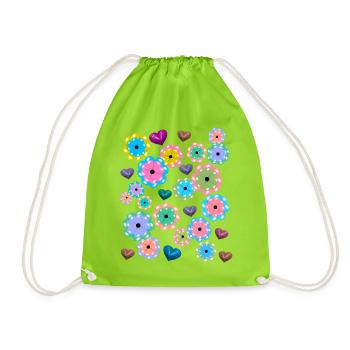 Printemps Début Printemps Fleurs Fleur Coeur Coeurs - Sac de sport léger - vert néon - Devant