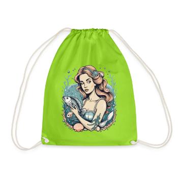 Sirène imaginative avec poisson – Vintage - Sac de sport léger - vert néon - Devant