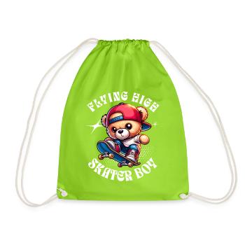 Skater teddy bear on skateboard - Drawstring Bag - neon green - Front