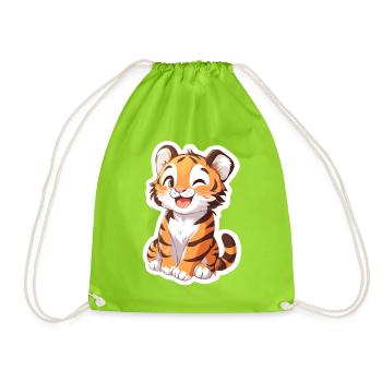 Süsser Tiger – Lustige Geschenkidee für Kinder - Turnbeutel - Neongrün - Vorne