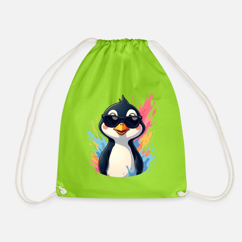 Cool Pingu mit Sonnenbrille - Turnbeutel - Neongrün
