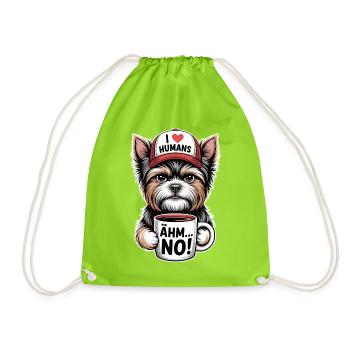 Yorkshire Terrier Chien avec casquette et tasse à café - Sac de sport léger - vert néon - Devant