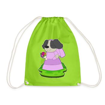 dog bride bouquet wedding - Drawstring Bag - neon green - Front