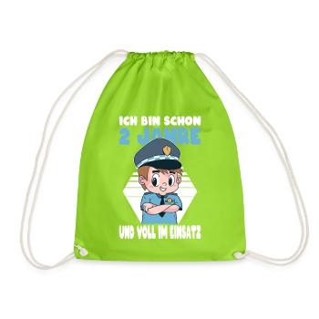 2 Geburtstag Polizei Geschenk Junge 2 Jahre - Turnbeutel - Neongrün - Vorne