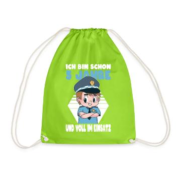 5 Geburtstag Polizei Geschenk Junge 5 Jahre - Turnbeutel - Neongrün - Vorne