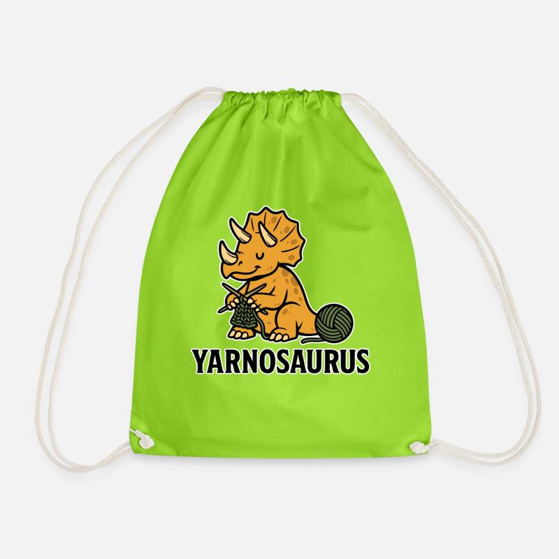 Yarnosaurus beim Stricken - Turnbeutel - Neongrün