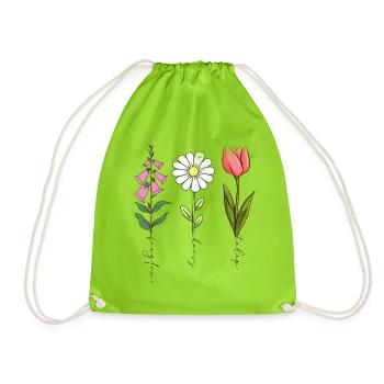 Foxglove Daisy Tulip vintage style flowers - Drawstring Bag - neon green - Front