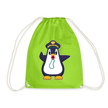 Pinguin Polizist Trillerpfeife Polizei - Turnbeutel - Neongrün - Vorne