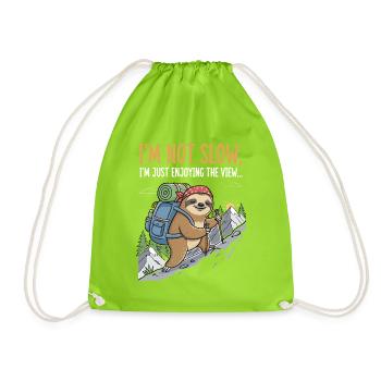 Sloth climbing a mountain with a view - Drawstring Bag - neon green - Front