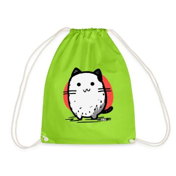 Süße Cartoon dicke Katze roter Kreis - Turnbeutel - Neongrün - Vorne