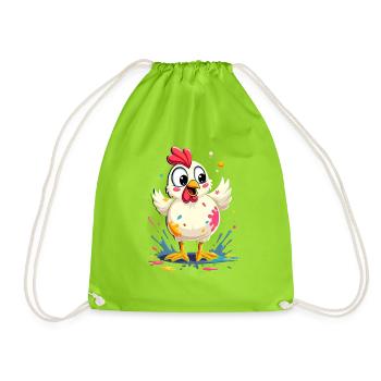 Cute colorful chicken with paint splashes - Drawstring Bag - neon green - Front