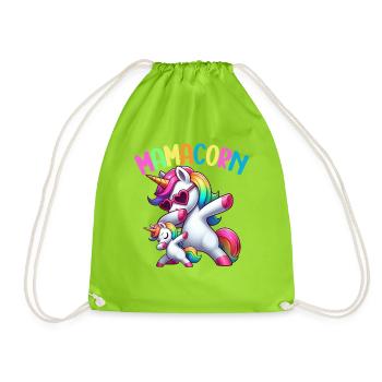 Mama Einhorn Mamacorn Mutter Tochter Dadacorn - Turnbeutel - Neongrün - Vorne