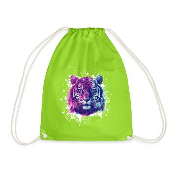 Neon Tiger Splatter Portrait - Turnbeutel - Neongrün - Vorne