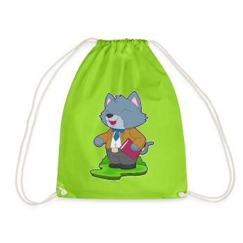 Cat Teacher Book School - Drawstring Bag - neon green - Front