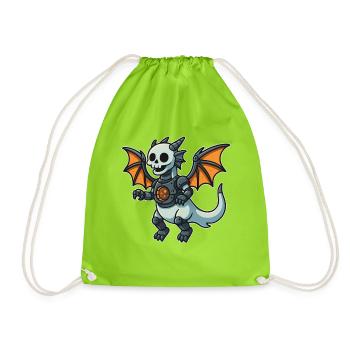 Robot dragon avec casque en os et ailes - Sac de sport léger - vert néon - Devant