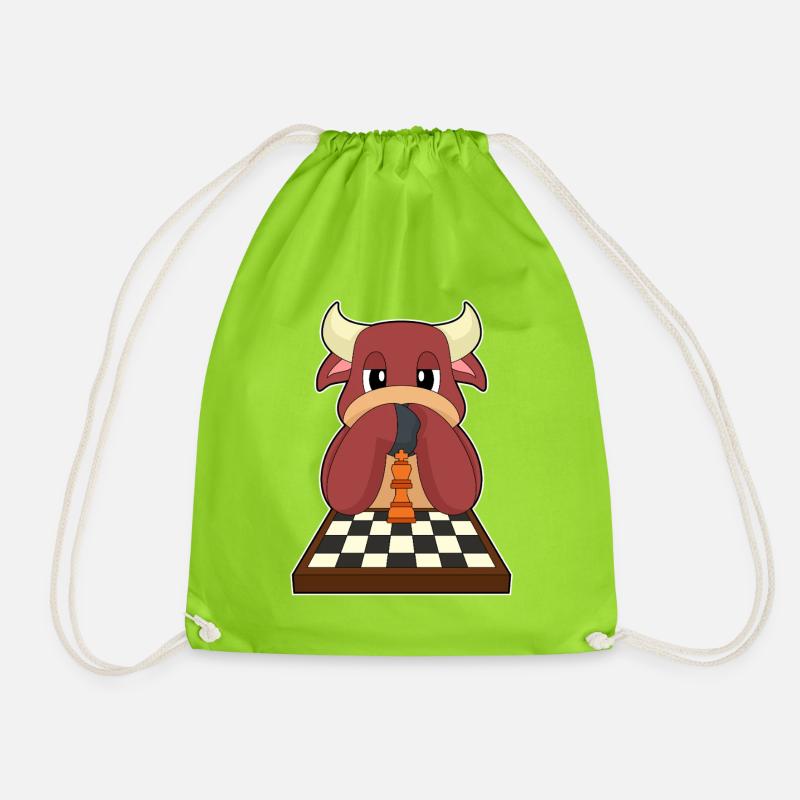 Bull Chessboard Chess Board Game - Drawstring Bag - neon green