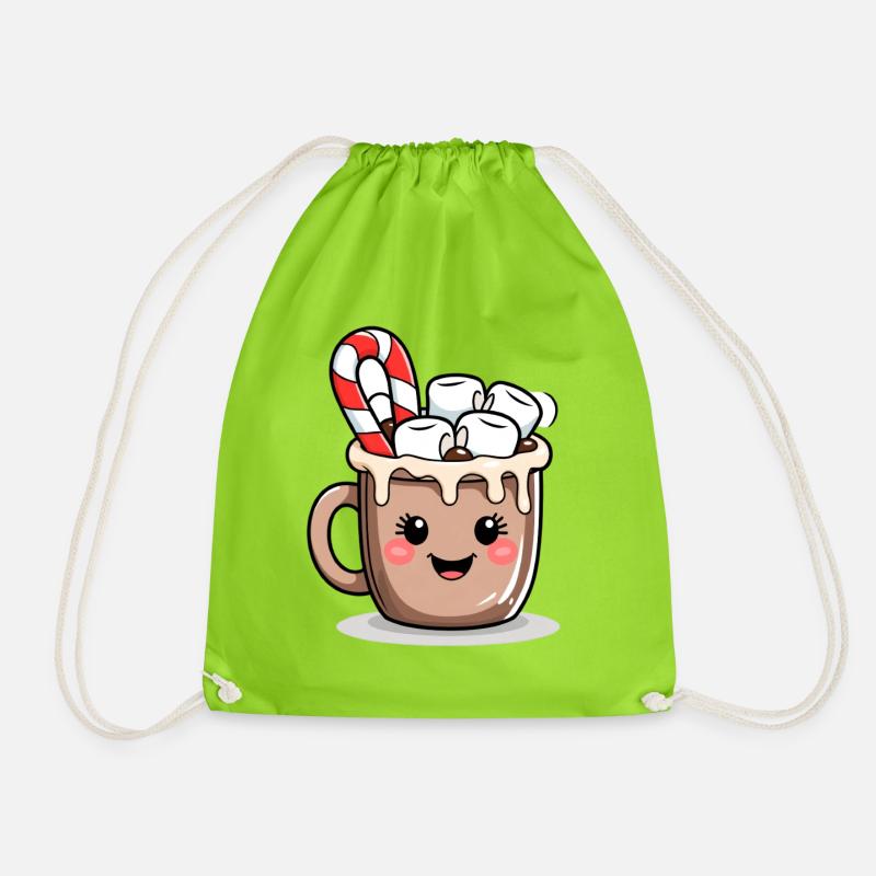 Cuddly Cocoa Mug with Marshmallows - Drawstring Bag - neon green