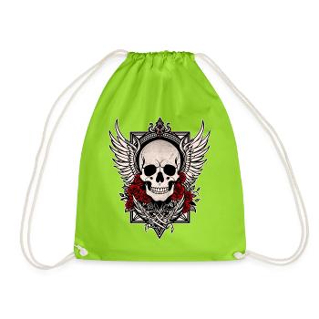 Totenkopf Totenkopf Engelsflügel rote Rosen Goth - Turnbeutel - Neongrün - Vorne