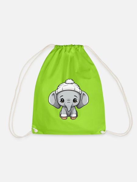 Elefant Winter Tier Baby Comic - Turnbeutel - Neongrün