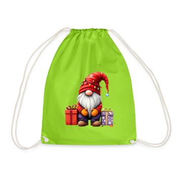Weihnachtswichtel Mit Geschenken Und Lichter - Turnbeutel - Neongrün - Vorne