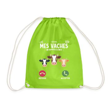 My cows call me farmer and breeding humor - Drawstring Bag - neon green - Front