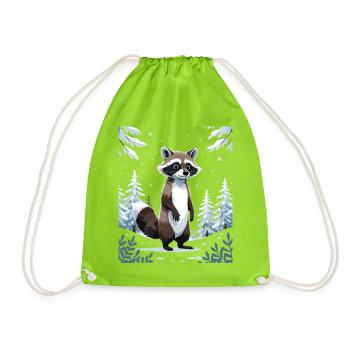 Winterlicher Waschbär im Wald - Turnbeutel - Neongrün - Vorne