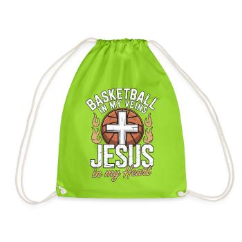 Basketball & Jesus – Kreuz auf Ball Design - Turnbeutel - Neongrün - Vorne