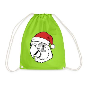 Parrot Christmas Santa Hat Design - Drawstring Bag - neon green - Front