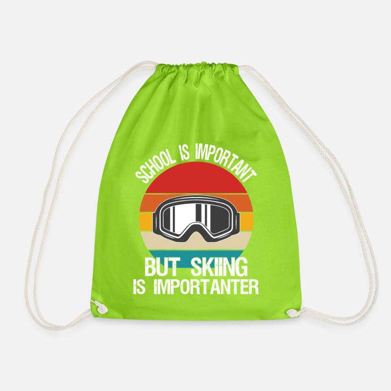school is important but skiing is importanter - Turnbeutel - Neongrün