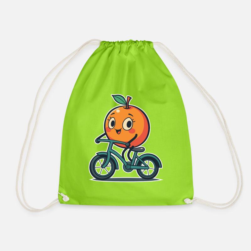 Orange fruit on the bike - Drawstring Bag - neon green