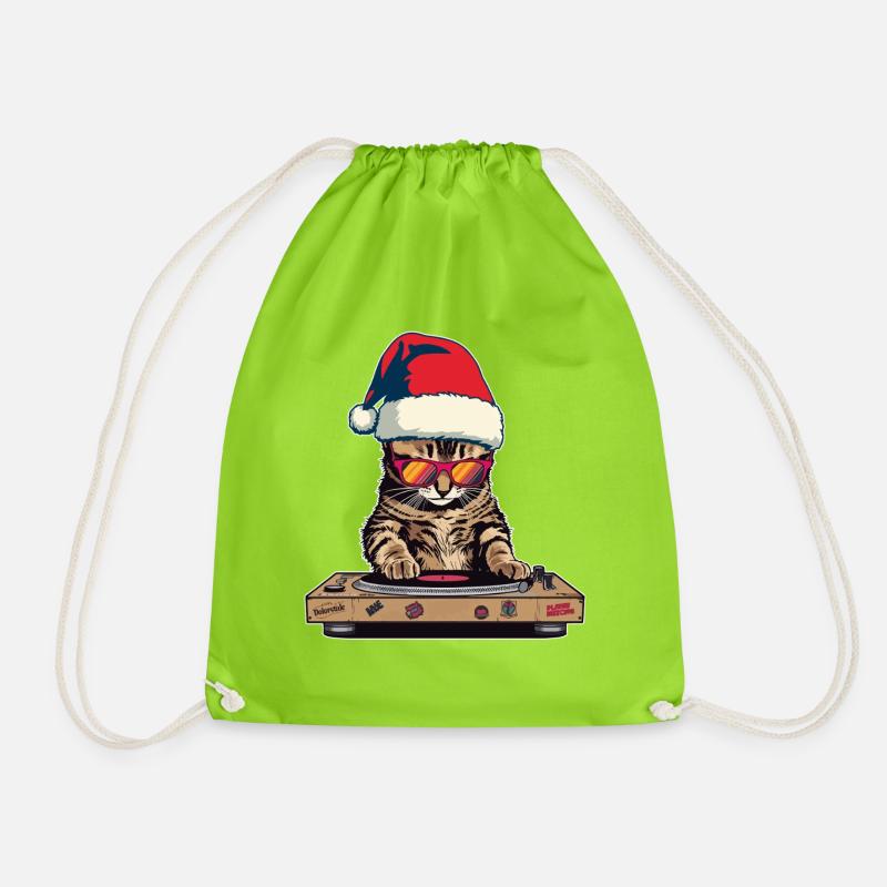 DJ Katze mit Weihnachtsmütze - Turnbeutel - Neongrün