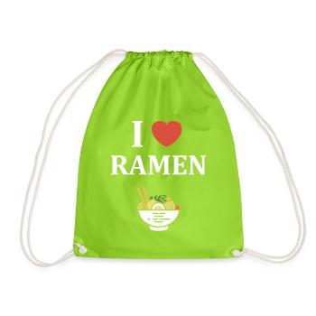 I Love Ramen Heart Bowl Illustrated - Drawstring Bag - neon green - Front