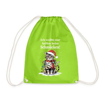 Christmas Cat I just wanted to help - Drawstring Bag - neon green - Front
