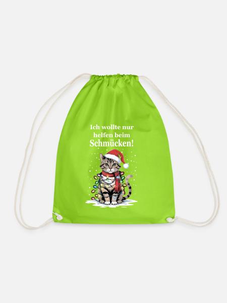 Weihnachtskatze Ich wollte nur helfen - Turnbeutel - Neongrün