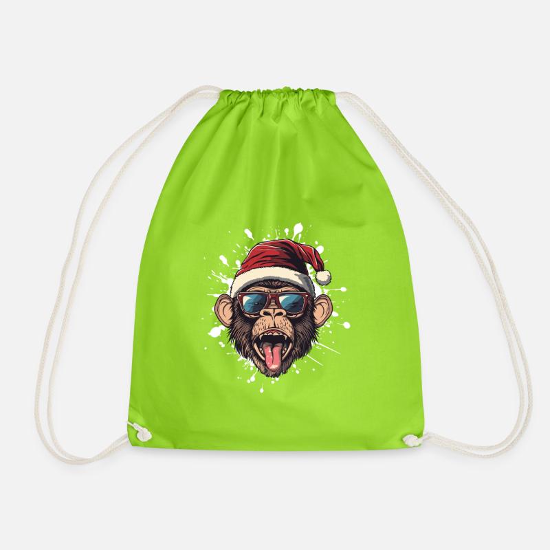 Monkey Christmas Funny - Drawstring Bag - neon green