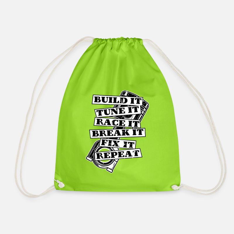 Motorsport – Build It, Tune It, Race It, Fix It - Drawstring Bag - neon green
