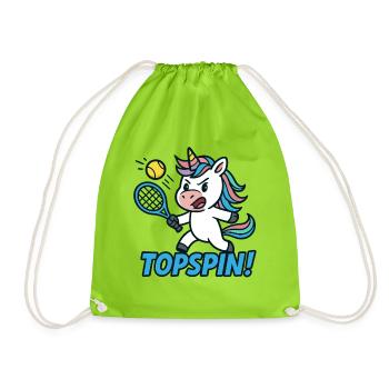 Topspin! Unicorn Tennis Humor Power - Drawstring Bag - neon green - Front
