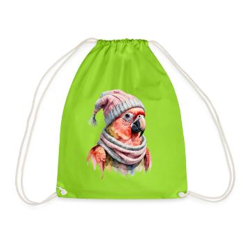 Winterparrot mit Wollmütze und Schal - Turnbeutel - Neongrün - Vorne