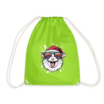 Hamster Christmas Funny - Drawstring Bag - neon green - Front